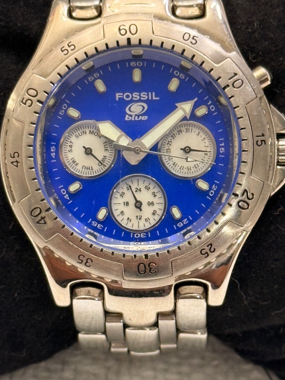 Fossil Blue Silver Stainless Steel Link Wrist Watch #16
